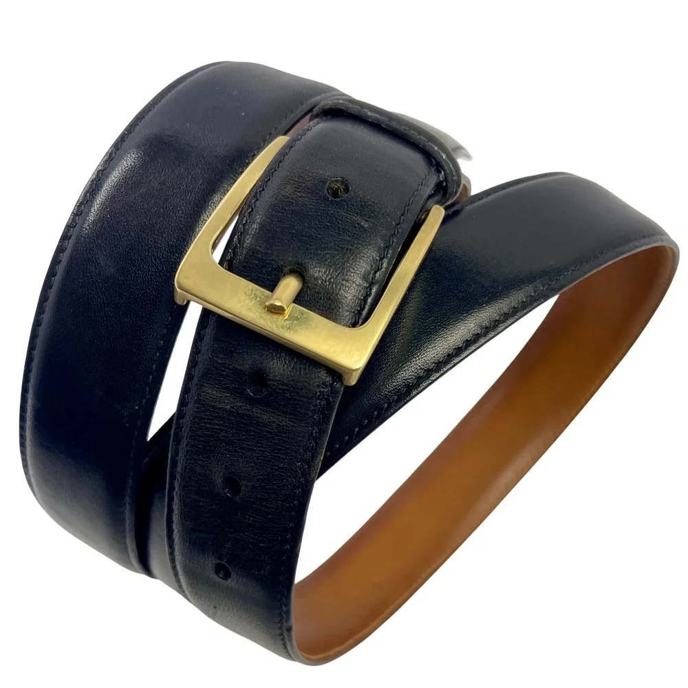 VTG Trafalger‎ Cortina Belt Black Men's 44 Genuine Leather Brass Buckle USA Made